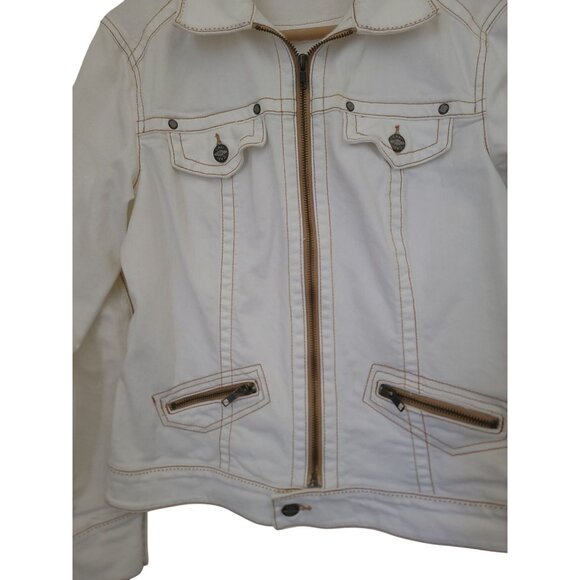 CAbi White Denim Jacket With Button Accents & Zippered Pockets Women's Size M - Picture 4 of 8